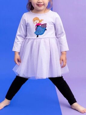 NEW Monica + Andy Lilac Organic Cotton Disney Tulle Dress with Anna Frozen